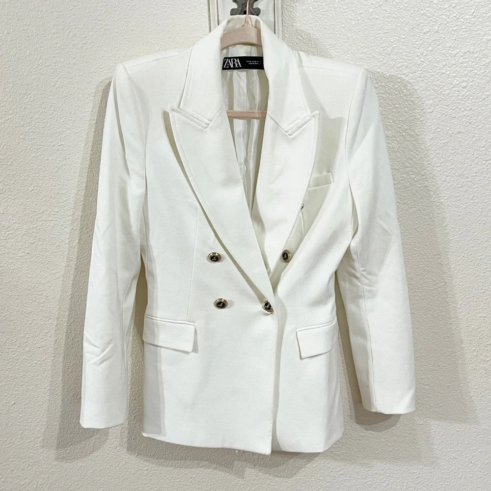 🤍 ZARA White Double-Breasted Blazer – Size M 🤍 - Picture 4 of 8
